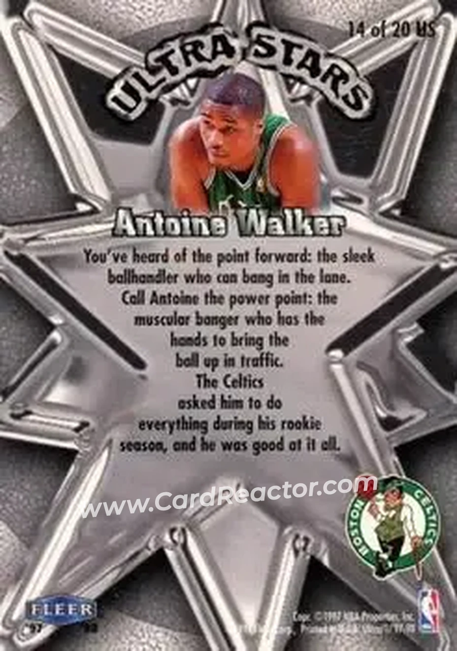 1997-98 Ultra - Ultra Stars Gold #14 US - Antoine Walker - Boston Celtics - Back 1997-98 Ultra - Ultra Stars Gold #14 US - Antoine Walker - Boston Celtics - Back