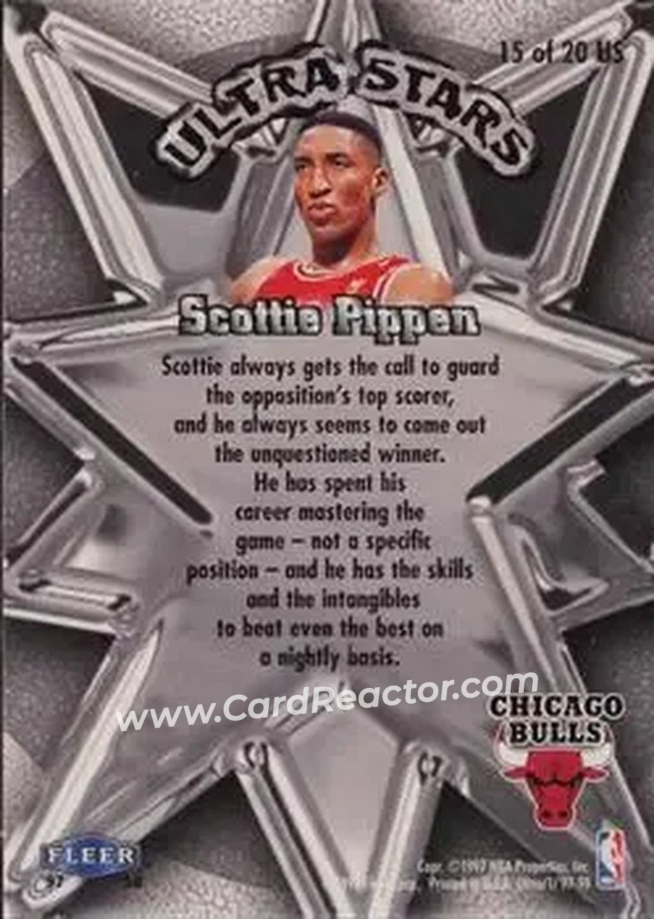 1997-98 Ultra - Ultra Stars Gold #15 US - Scottie Pippen - Chicago Bulls - Back 1997-98 Ultra - Ultra Stars Gold #15 US - Scottie Pippen - Chicago Bulls - Back