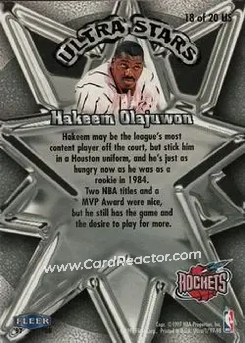 1997-98 Ultra - Ultra Stars Gold #18 US - Hakeem Olajuwon - Houston Rockets - Back