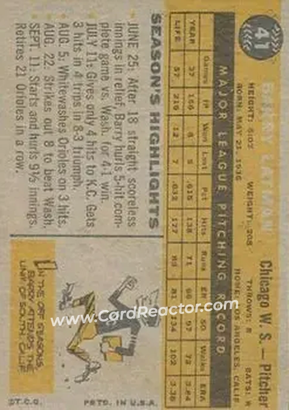 1960 Topps Venezuelan #41 - Barry Latman - Chicago White Sox - Back 1960 Topps Venezuelan #41 - Barry Latman - Chicago White Sox - Back