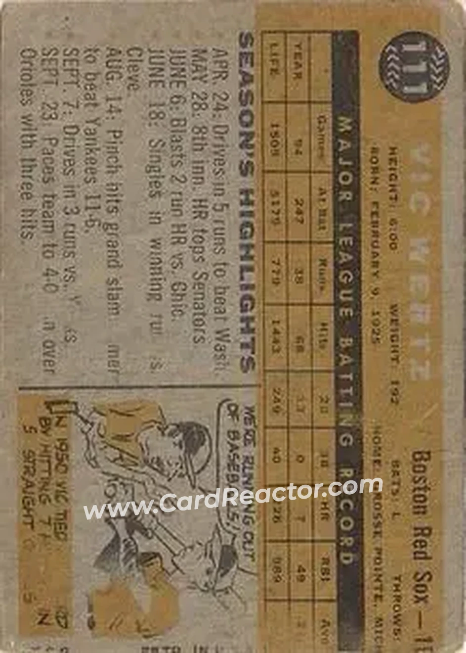 1960 Topps Venezuelan #111 - Vic Wertz - Boston Red Sox - Back