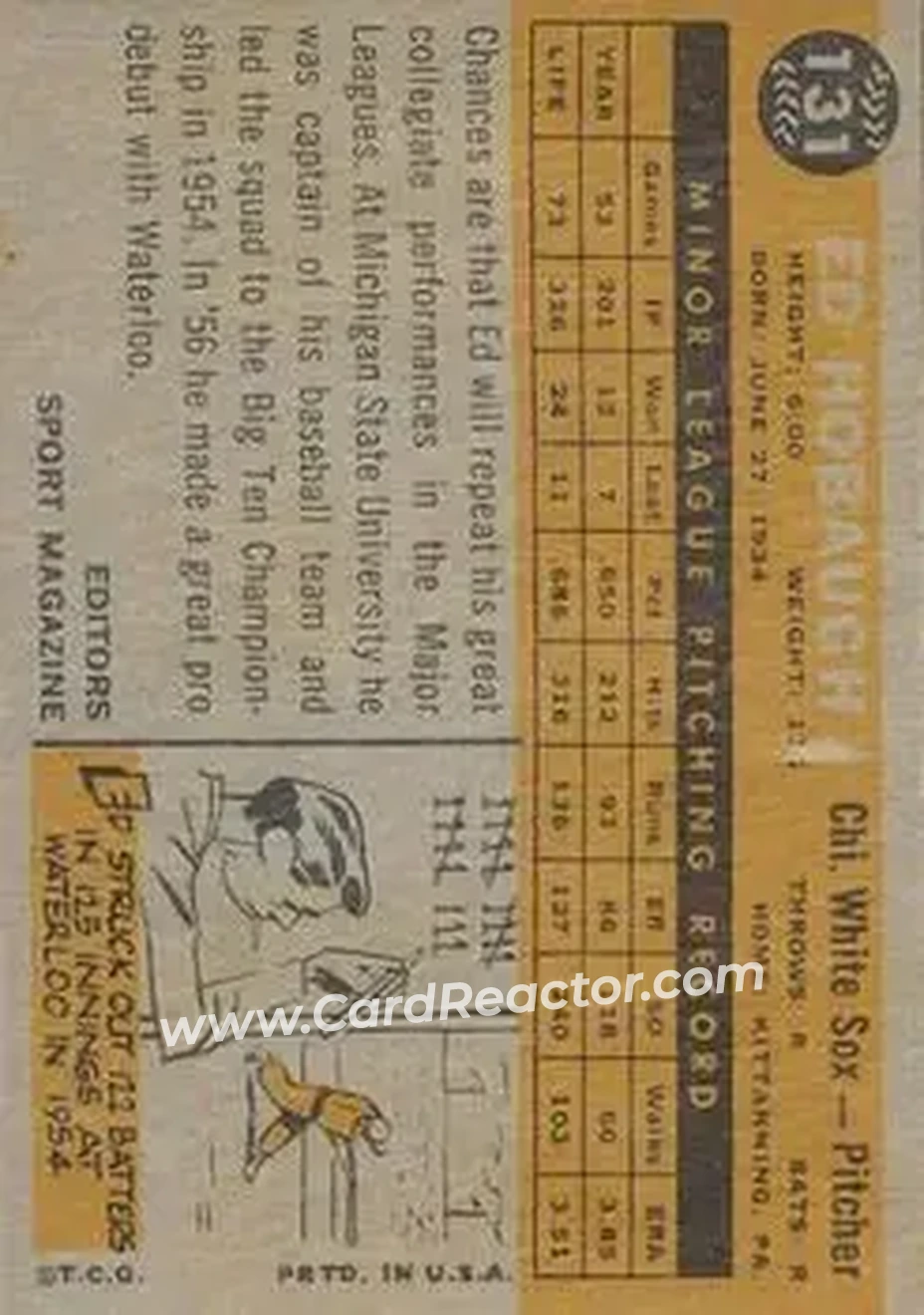 1960 Topps Venezuelan #131 - Ed Hobaugh - Chicago White Sox - Back 1960 Topps Venezuelan #131 - Ed Hobaugh - Chicago White Sox - Back
