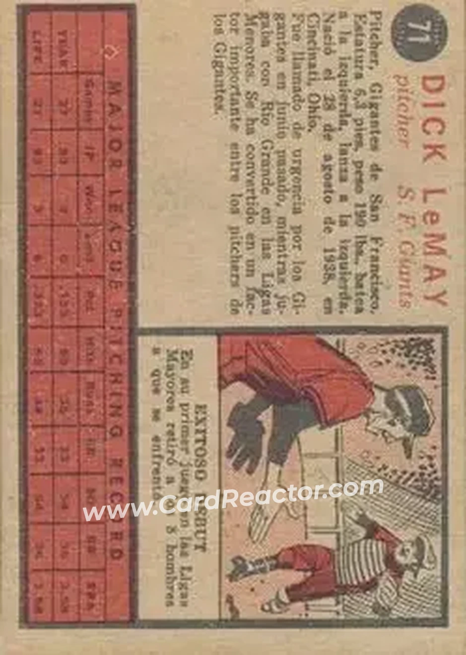 1962 Topps Venezuelan #71 - Dick LeMay - San Francisco Giants - Back
