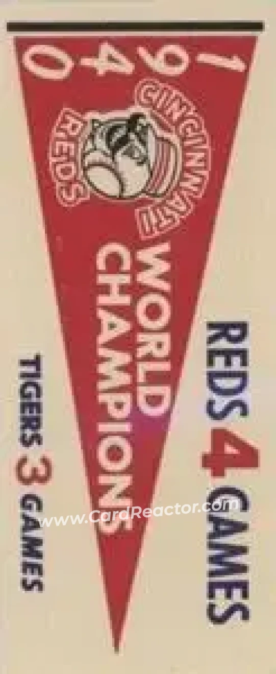 1961 Fleer Baseball Greats (F418-3) - World Series Pennant Stickers #NNO - 1940 World Series - Cincinnati Reds - Cincinnati Reds - Front 1961 Fleer Baseball Greats (F418-3) - World Series Pennant Stickers #NNO - 1940 World Series - Cincinnati Reds - Cincinnati Reds - Front