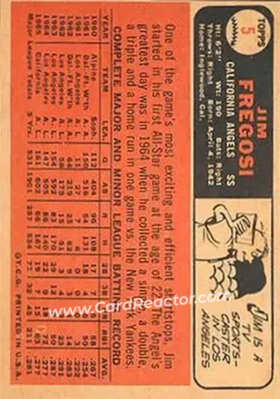 1966 Topps Venezuelan #5 - Jim Fregosi - California Angels - Back