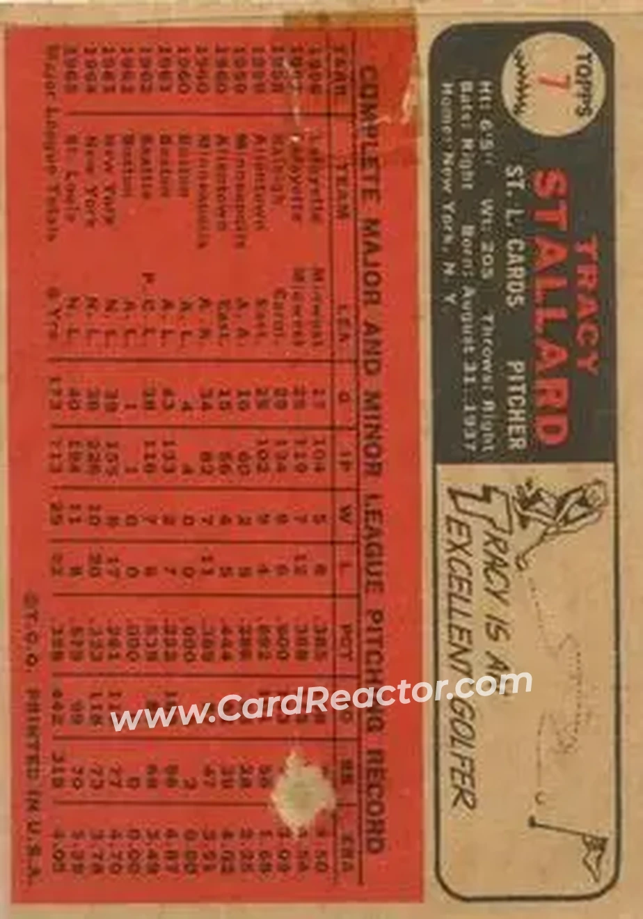1966 Topps Venezuelan #7 - Tracy Stallard - St. Louis Cardinals - Back