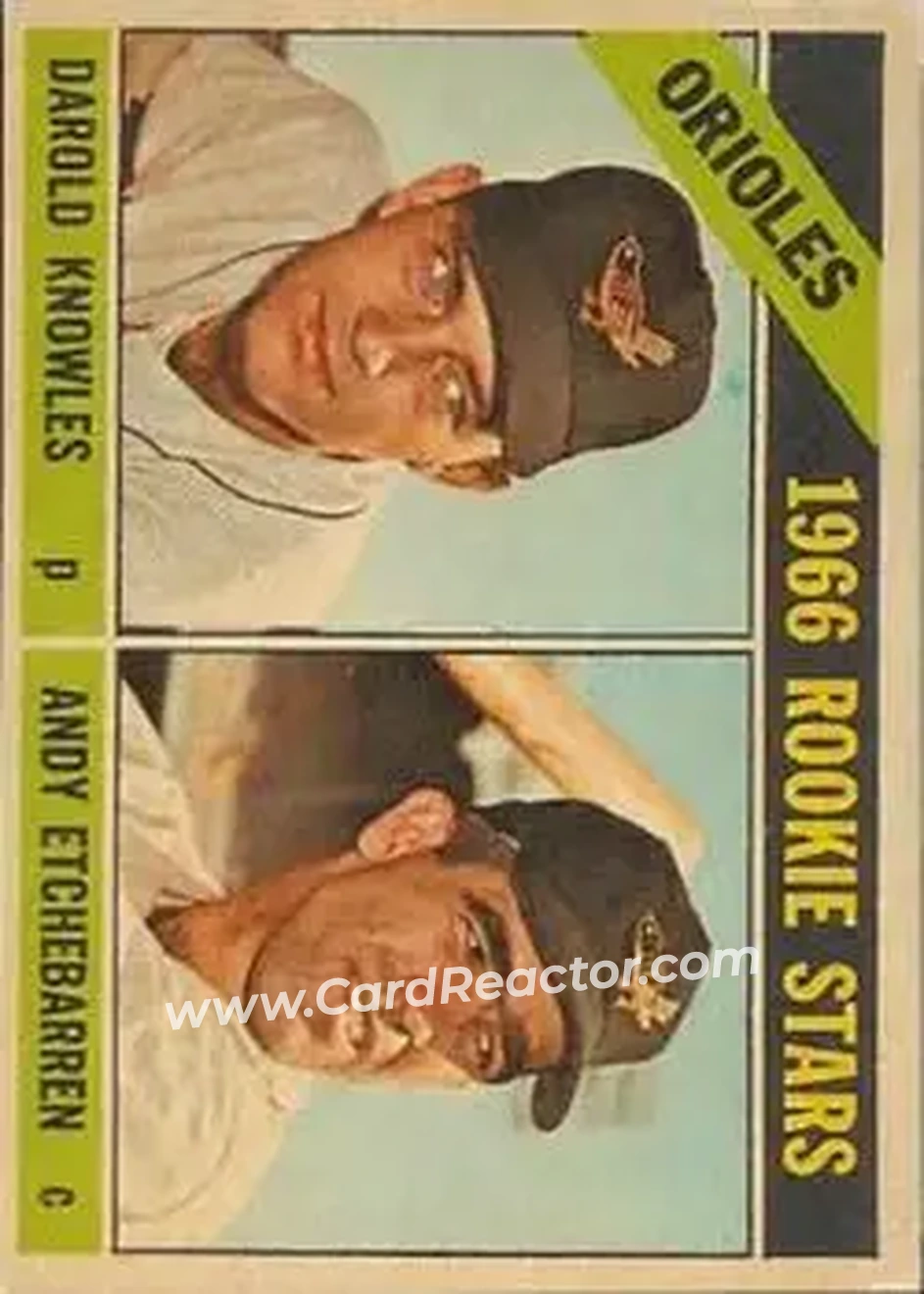 1966 Topps Venezuelan #27 - Orioles 1966 Rookie Stars (Darold Knowles - Andy Etchebarren) RS, RC - Baltimore Orioles - Baltimore Orioles - Front