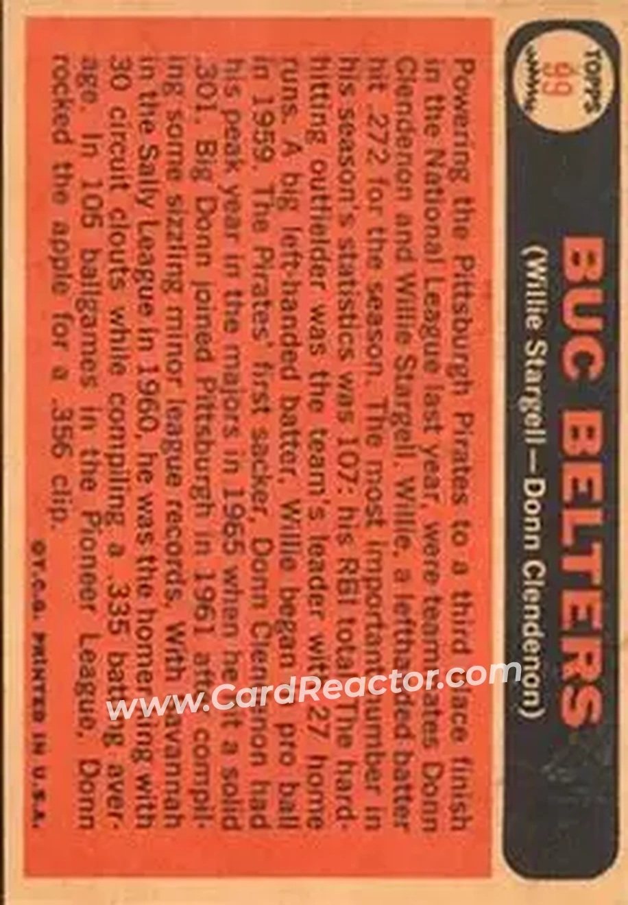 1966 Topps Venezuelan #99 - Buc Belters (Willie Stargell - Donn Clendenon) CPC - Pittsburgh Pirates - Pittsburgh Pirates - Back