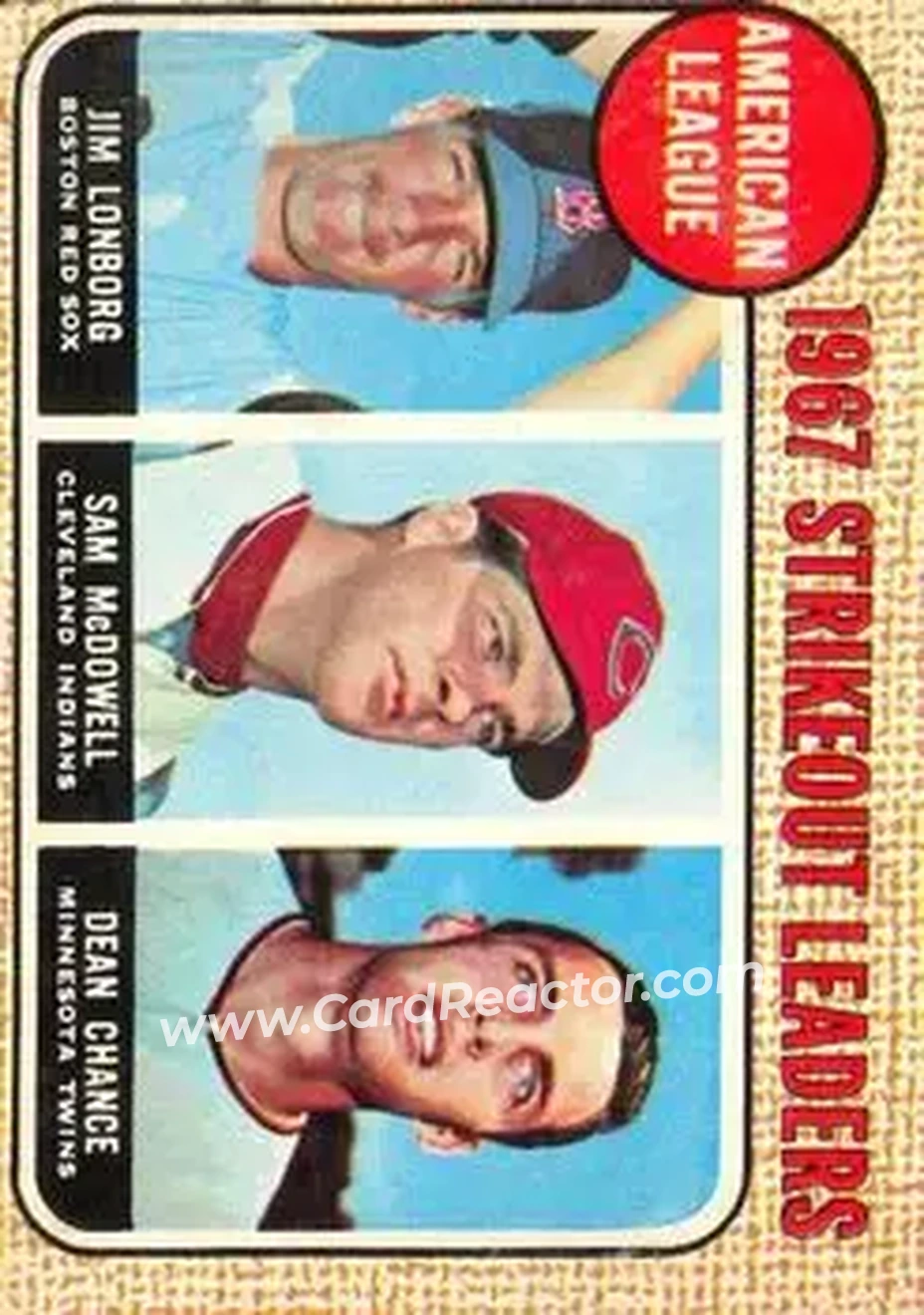 1968 O-Pee-Chee #12 - American League 1967 Strikeout Leaders (Jim Lonborg - Sam McDowell - Dean Chance) LL - Boston Red Sox - Cleveland Indians - Minnesota Twins - Front 1968 O-Pee-Chee #12 - American League 1967 Strikeout Leaders (Jim Lonborg - Sam McDowell - Dean Chance) LL - Boston Red Sox - Cleveland Indians - Minnesota Twins - Front