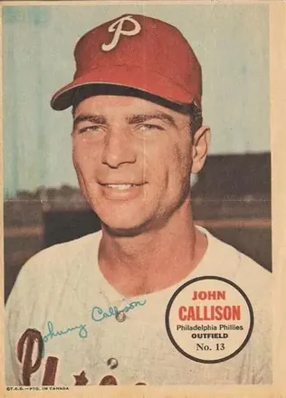 1968 O-Pee-Chee - All-Star Pin-Ups #13 - Johnny Callison - Philadelphia Phillies