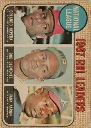 1968 Topps Venezuelan #3 - National League 1967 RBI Leaders (Orlando Cepeda - Roberto Clemente - Hank Aaron) LL - St. Louis Cardinals - Pittsburgh Pirates - Atlanta Braves