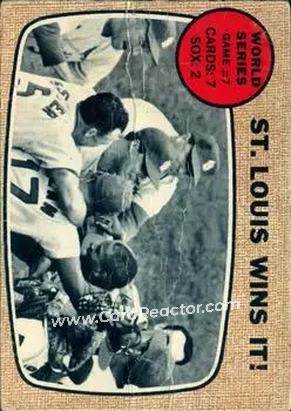 1968 O-Pee-Chee #157 - World Series Game #7 - St. Louis Wins It! WS - St. Louis Cardinals - St. Louis Cardinals - Front 1968 O-Pee-Chee #157 - World Series Game #7 - St. Louis Wins It! WS - St. Louis Cardinals - St. Louis Cardinals - Front
