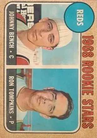 1968 Topps Venezuelan #247 - Reds 1968 Rookie Stars (Johnny Bench - Ron Tompkins) RS, RC - Cincinnati Reds - Cincinnati Reds 1968 Topps Venezuelan #247 - Reds 1968 Rookie Stars (Johnny Bench - Ron Tompkins) RS, RC - Cincinnati Reds - Cincinnati Reds