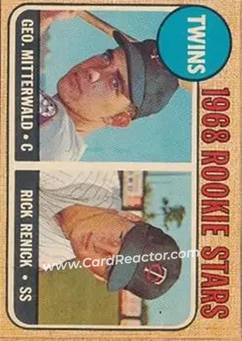1968 Topps Venezuelan #301 - Twins 1968 Rookie Stars (George Mitterwald - Rick Renick) RS - Minnesota Twins - Minnesota Twins - Front 1968 Topps Venezuelan #301 - Twins 1968 Rookie Stars (George Mitterwald - Rick Renick) RS - Minnesota Twins - Minnesota Twins - Front