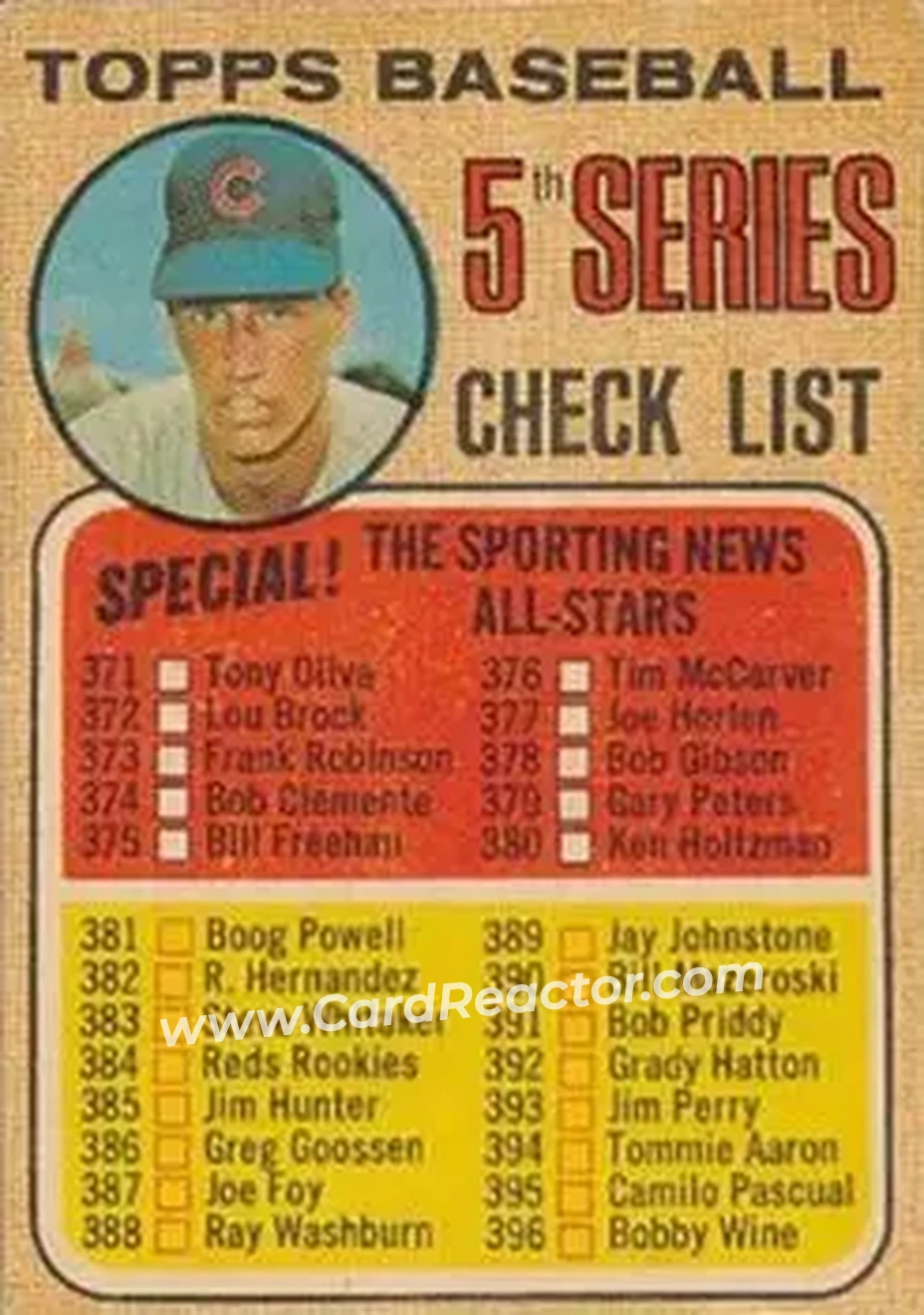 1968 Topps Venezuelan #356 - 5th Series Checklist 371-457 (Ken Holtzman) CL - Chicago Cubs - Chicago Cubs - Front