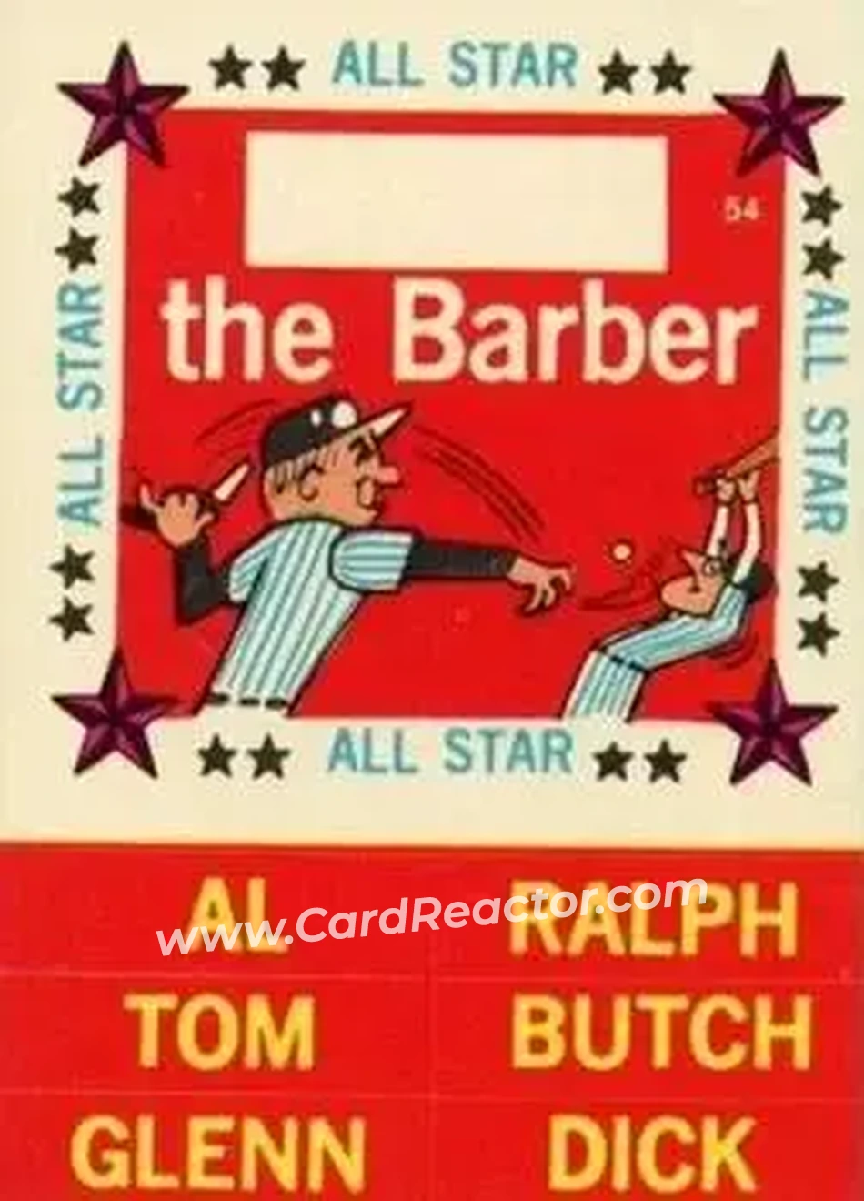 1960 Fleer Baseball Greats - All-Star Stickers #54 - The Barber - Front