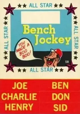 1960 Fleer Baseball Greats - All-Star Stickers #58 - Bench Jockey