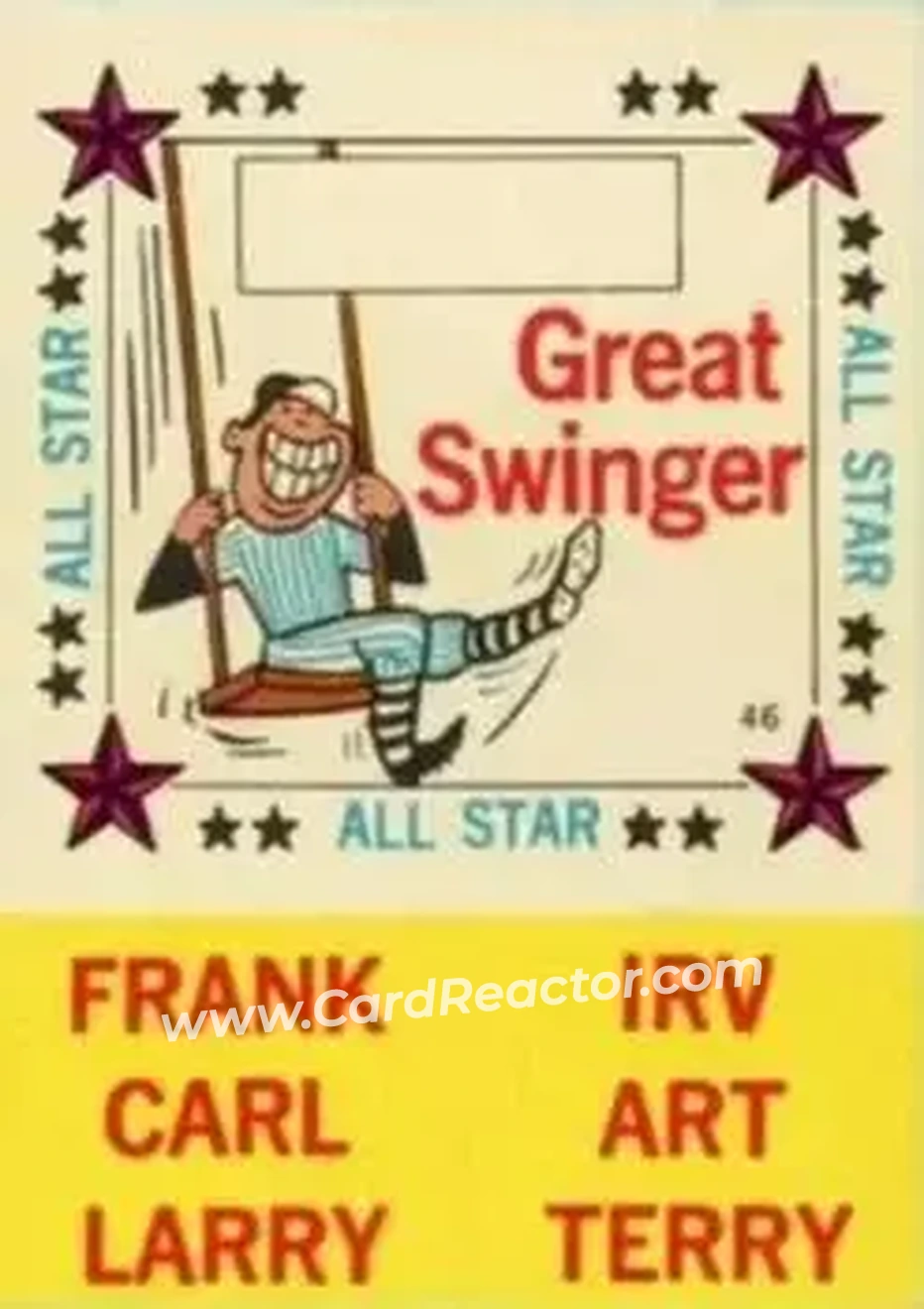 1960 Fleer Baseball Greats - All-Star Stickers #46 - Great Swinger - Front