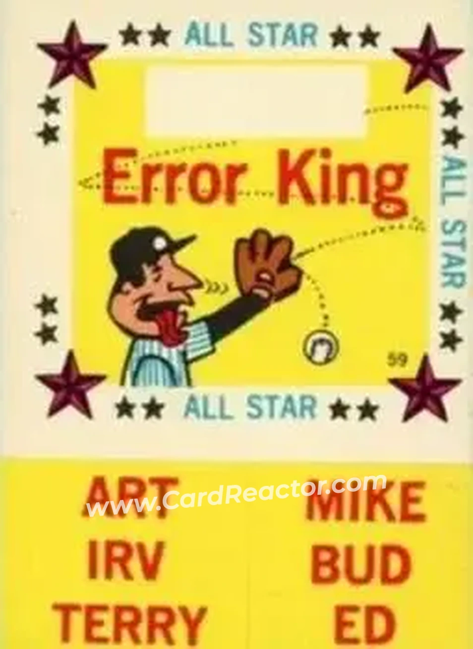 1960 Fleer Baseball Greats - All-Star Stickers #59 - Error King - Front 1960 Fleer Baseball Greats - All-Star Stickers #59 - Error King - Front