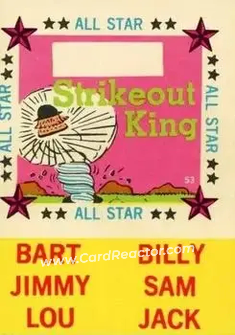 1960 Fleer Baseball Greats - All-Star Stickers #53 - Strikeout King - Front 1960 Fleer Baseball Greats - All-Star Stickers #53 - Strikeout King - Front