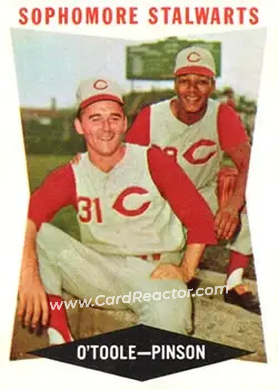 1960 Topps #32 - Sophomore Stalwarts (Jim O'Toole - Vada Pinson) CPC - Cincinnati Reds - Cincinnati Reds - Front 1960 Topps #32 - Sophomore Stalwarts (Jim O'Toole - Vada Pinson) CPC - Cincinnati Reds - Cincinnati Reds - Front