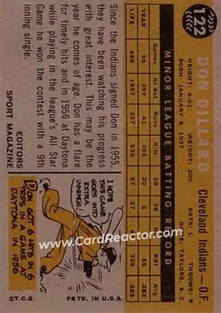 1960 Topps #122 - Don Dillard - Cleveland Indians - Back 1960 Topps #122 - Don Dillard - Cleveland Indians - Back