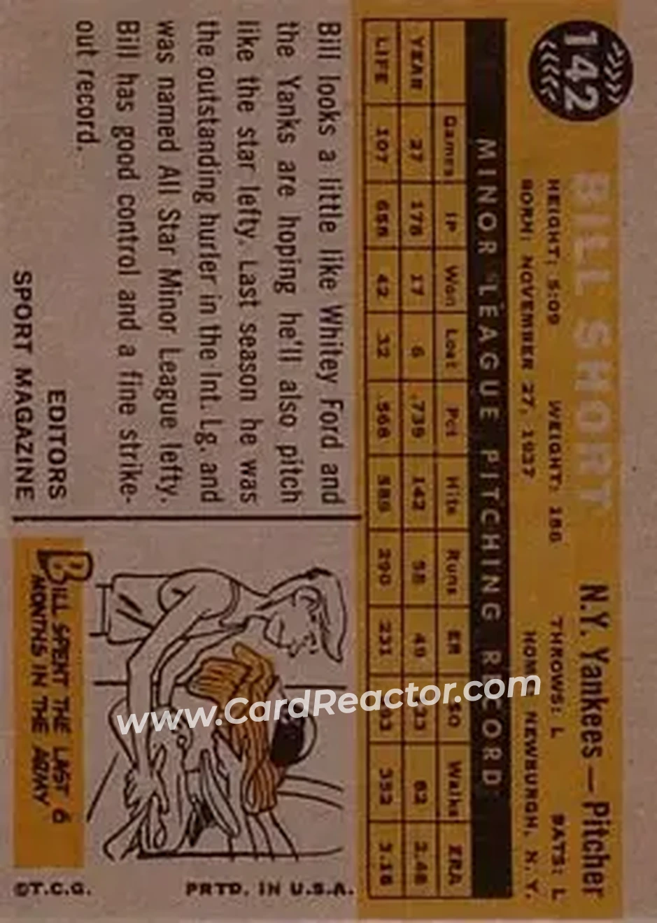 1960 Topps #142 - Bill Short - New York Yankees - Back 1960 Topps #142 - Bill Short - New York Yankees - Back