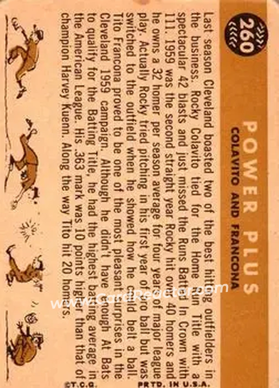 1960 Topps #260 - Power Plus (Rocky Colavito - Tito Francona) CPC - Cleveland Indians - Cleveland Indians - Back 1960 Topps #260 - Power Plus (Rocky Colavito - Tito Francona) CPC - Cleveland Indians - Cleveland Indians - Back