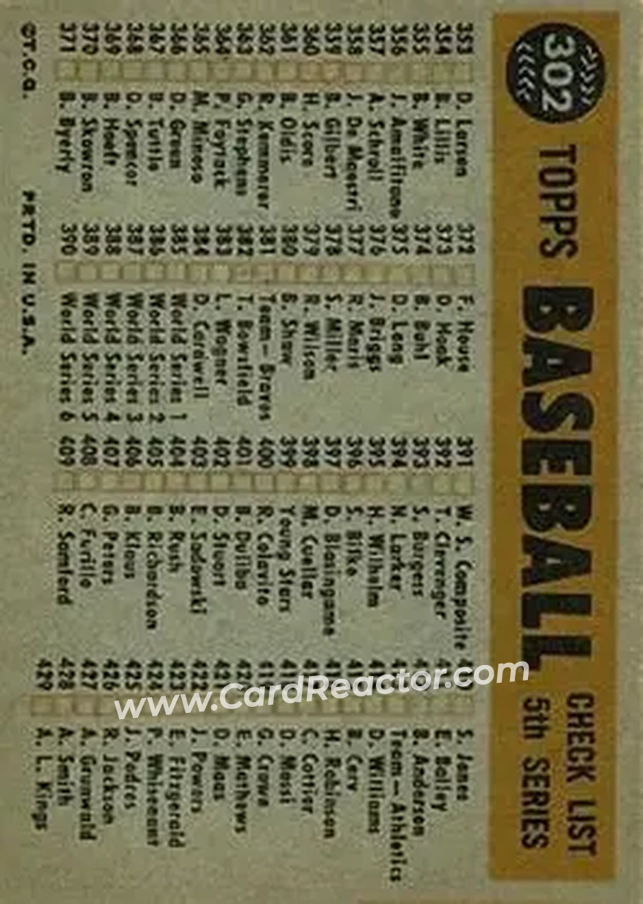 1960 Topps #302 - Philadelphia Phillies TC, CL - Philadelphia Phillies - Philadelphia Phillies - Back 1960 Topps #302 - Philadelphia Phillies TC, CL - Philadelphia Phillies - Philadelphia Phillies - Back
