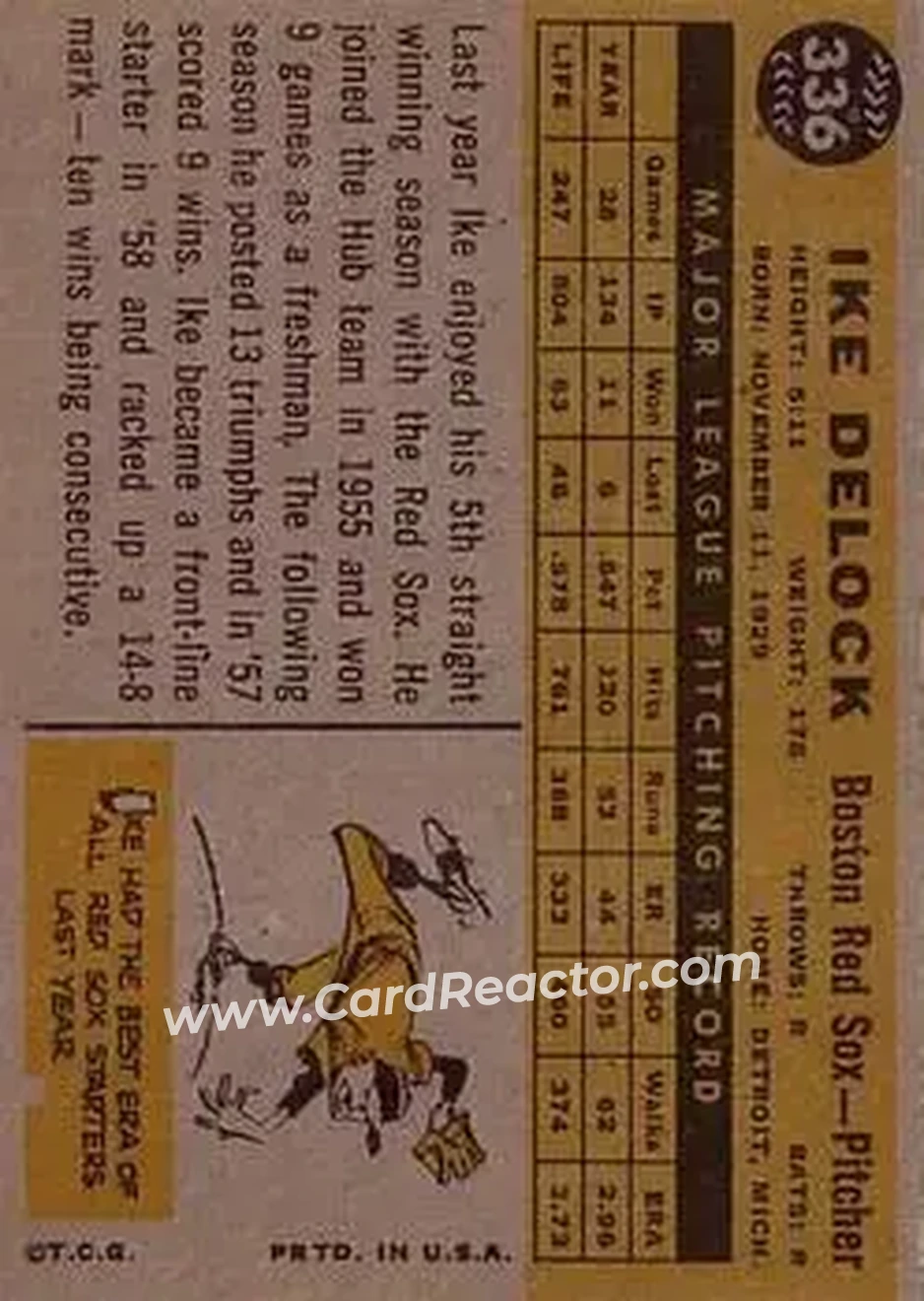 1960 Topps #336 - Ike Delock - Boston Red Sox - Back