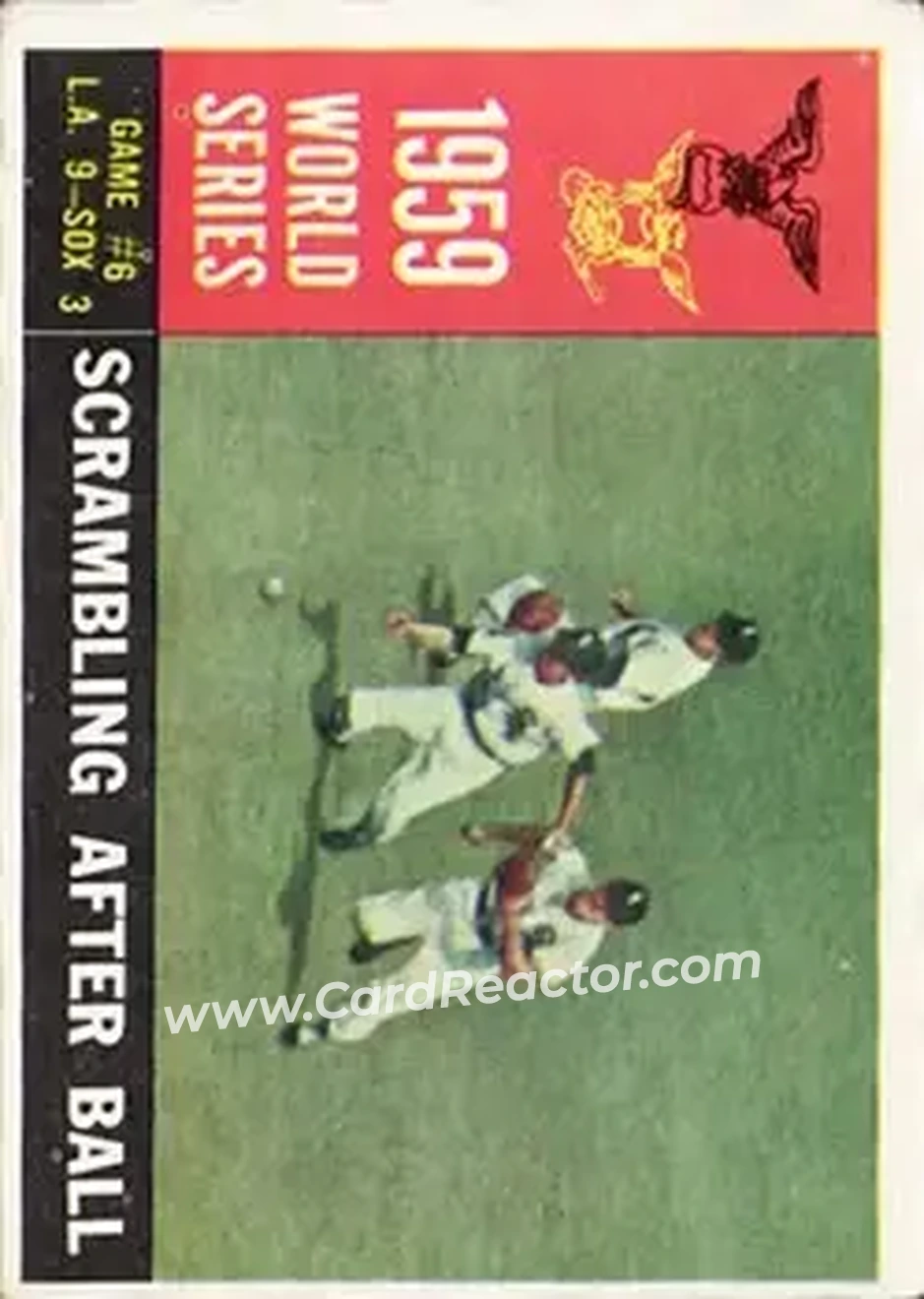 1960 Topps #390 - 1959 World Series Game #6 - Scrambling After Ball WS, VAR - Chicago White Sox - Chicago White Sox - Front 1960 Topps #390 - 1959 World Series Game #6 - Scrambling After Ball WS, VAR - Chicago White Sox - Chicago White Sox - Front