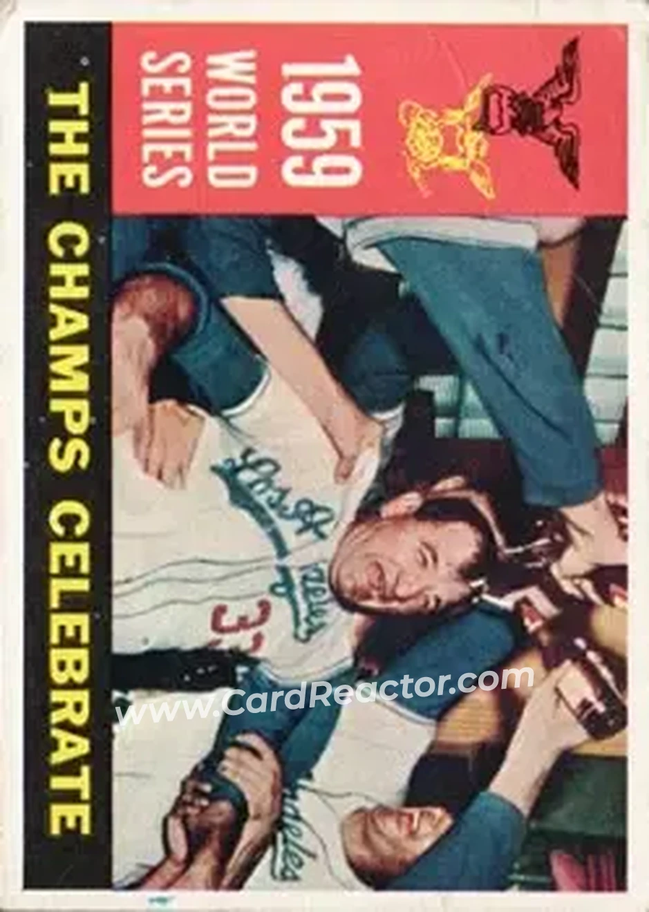 1960 Topps #391 - 1959 World Series - The Champs Celebrate WS, VAR - Los Angeles Dodgers - Los Angeles Dodgers - Front 1960 Topps #391 - 1959 World Series - The Champs Celebrate WS, VAR - Los Angeles Dodgers - Los Angeles Dodgers - Front