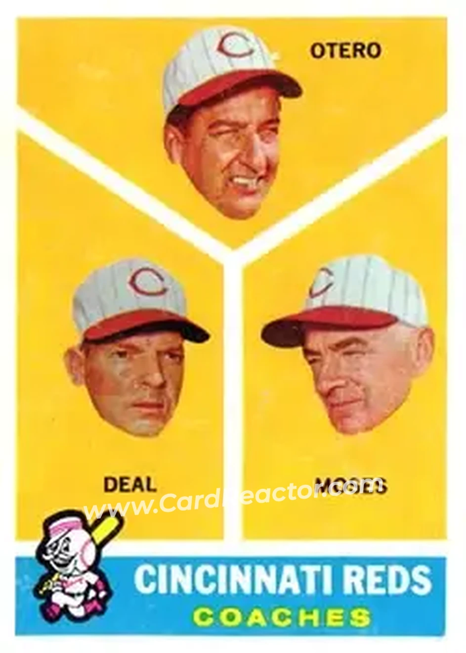 1960 Topps #459 - Cincinnati Reds Coaches (Reggie Otero - Cot Deal - Wally Moses) CO - Cincinnati Reds - Cincinnati Reds - Front 1960 Topps #459 - Cincinnati Reds Coaches (Reggie Otero - Cot Deal - Wally Moses) CO - Cincinnati Reds - Cincinnati Reds - Front