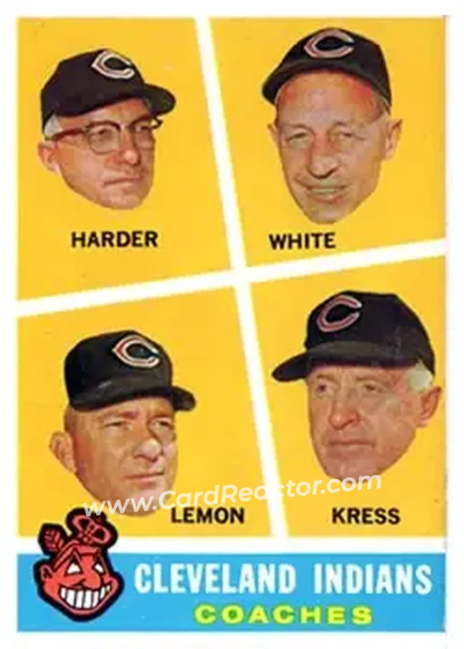 1960 Topps #460 - Cleveland Indians Coaches (Mel Harder - Jo Jo White - Bob Lemon - Red Kress) CO - Cleveland Indians - Cleveland Indians - Front 1960 Topps #460 - Cleveland Indians Coaches (Mel Harder - Jo Jo White - Bob Lemon - Red Kress) CO - Cleveland Indians - Cleveland Indians - Front