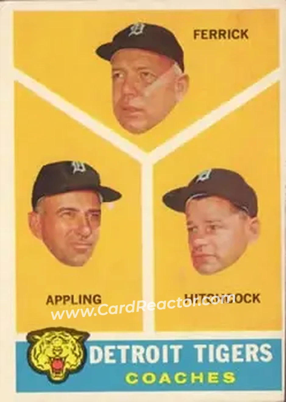 1960 Topps #461 - Detroit Tigers Coaches (Tom Ferrick - Luke Appling - Billy Hitchcock) CO - Detroit Tigers - Detroit Tigers - Front 1960 Topps #461 - Detroit Tigers Coaches (Tom Ferrick - Luke Appling - Billy Hitchcock) CO - Detroit Tigers - Detroit Tigers - Front