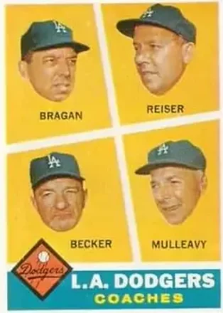 1960 Topps #463 - L.A. Dodgers Coaches (Bobby Bragan - Pete Reiser - Joe Becker - Greg Mulleavy) CO, RC - Los Angeles Dodgers - Los Angeles Dodgers