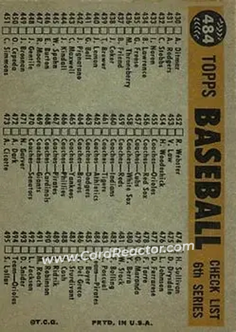 1960 Topps #484 - Pittsburgh Pirates TC, CL - Pittsburgh Pirates - Pittsburgh Pirates - Back 1960 Topps #484 - Pittsburgh Pirates TC, CL - Pittsburgh Pirates - Pittsburgh Pirates - Back