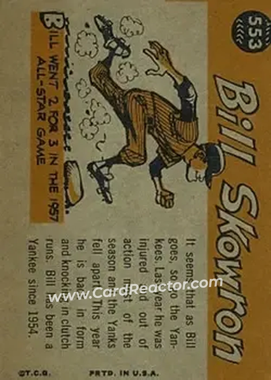 1960 Topps #553 - Bill Skowron - New York Yankees - Back