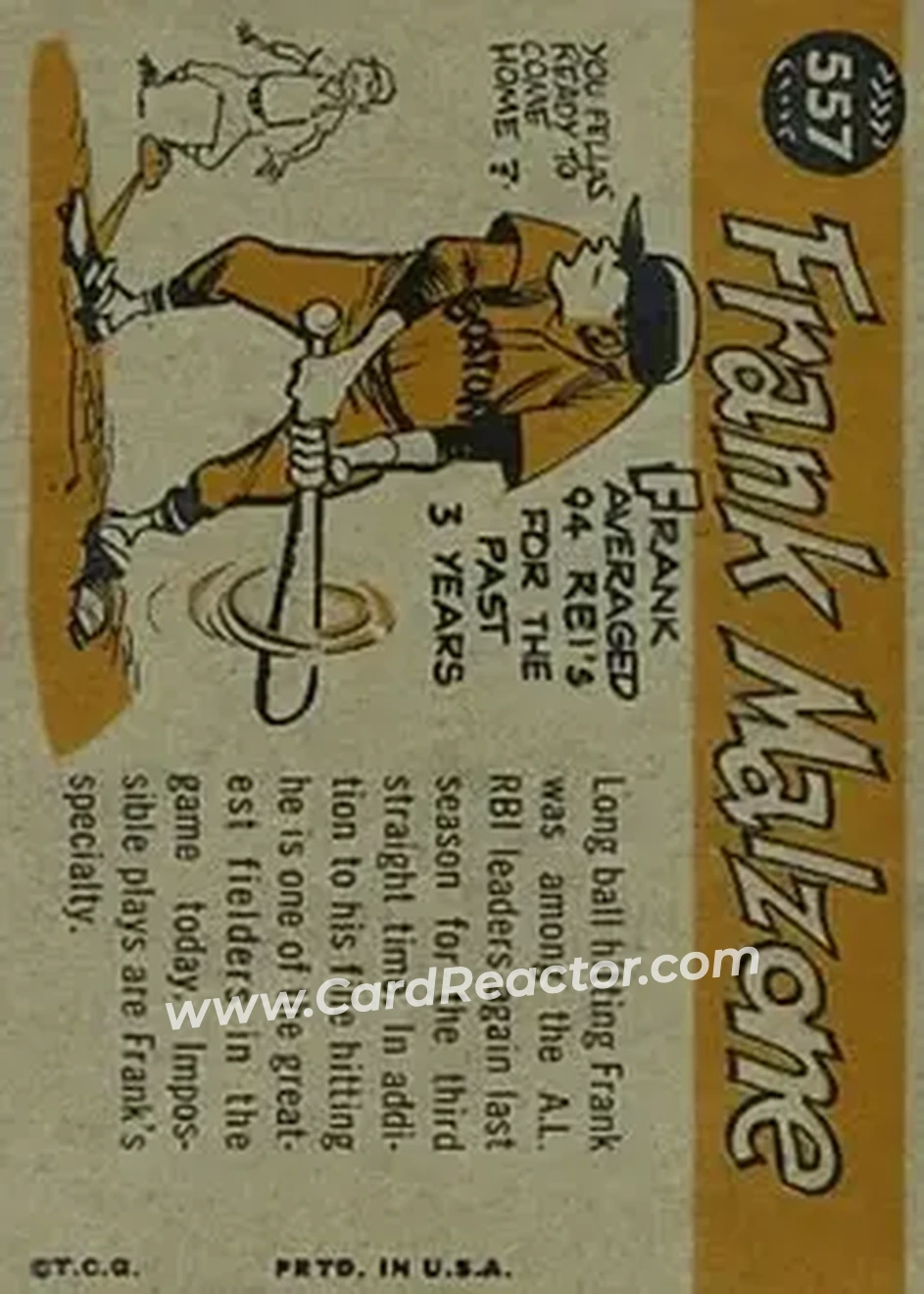 1960 Topps #557 - Frank Malzone - Boston Red Sox - Back 1960 Topps #557 - Frank Malzone - Boston Red Sox - Back