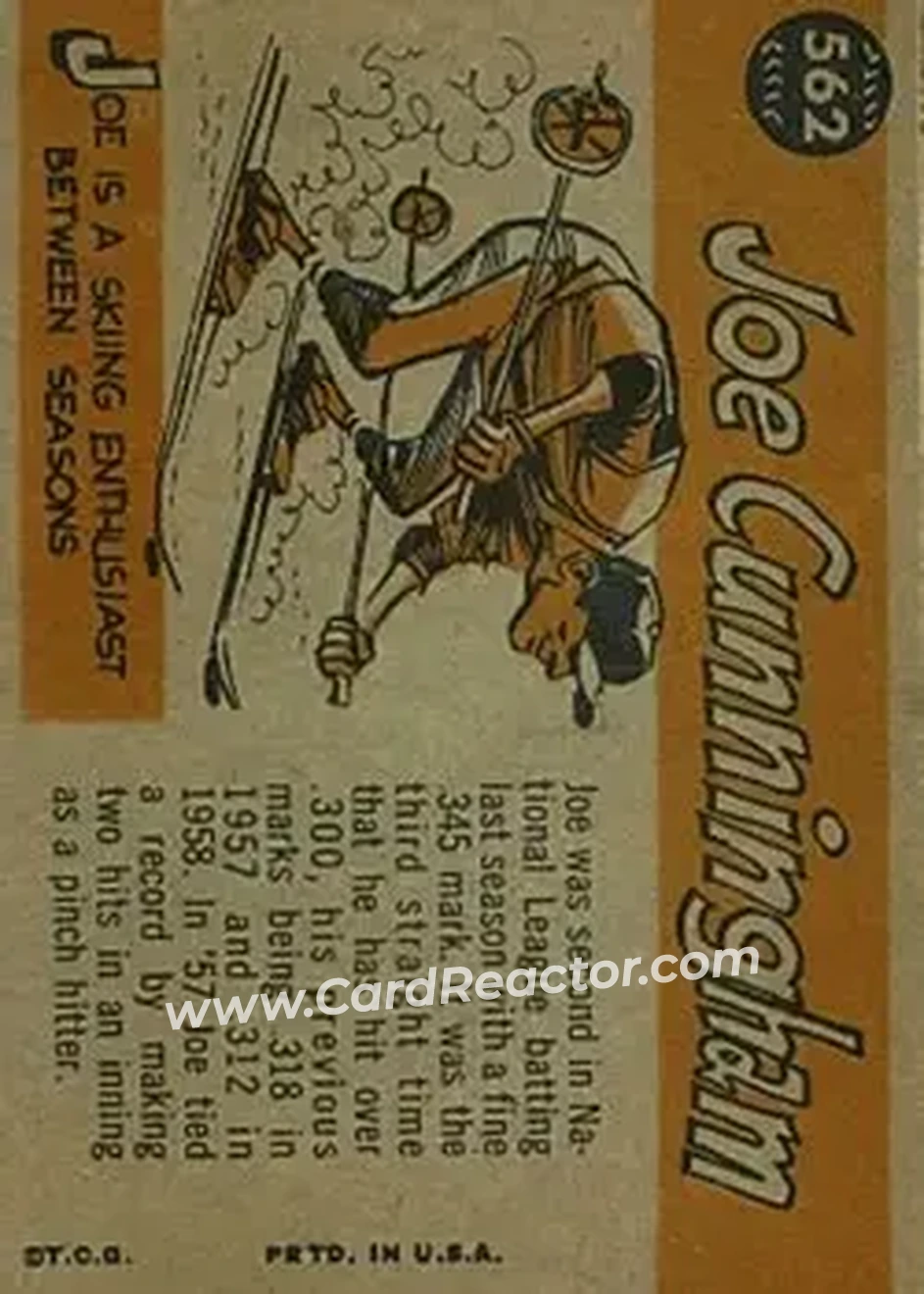 1960 Topps #562 - Joe Cunningham - St. Louis Cardinals - Back