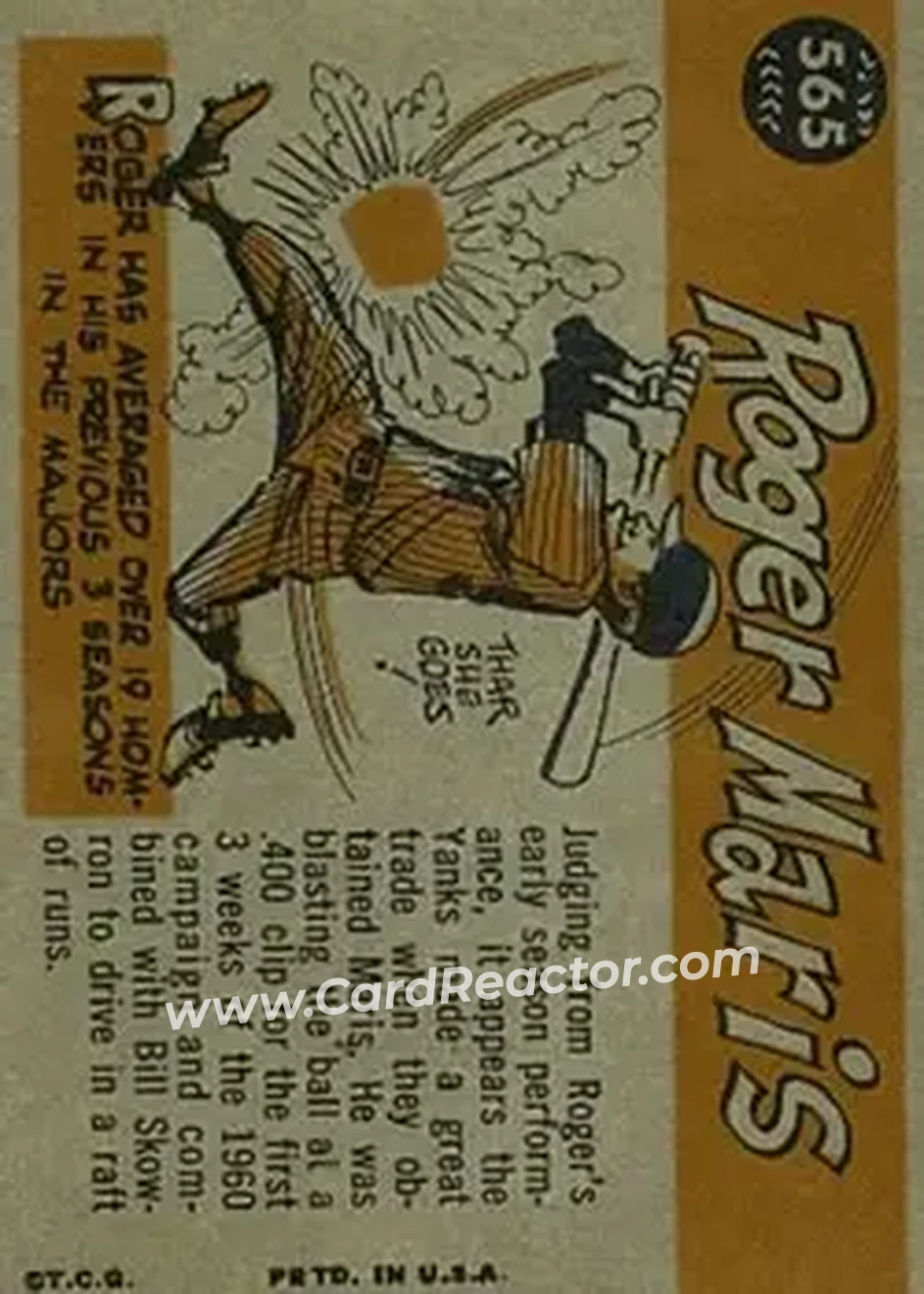 1960 Topps #565 - Roger Maris - New York Yankees - Back 1960 Topps #565 - Roger Maris - New York Yankees - Back