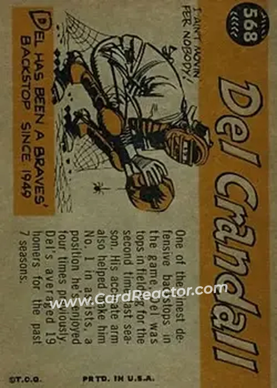 1960 Topps #568 - Del Crandall - Milwaukee Braves - Back