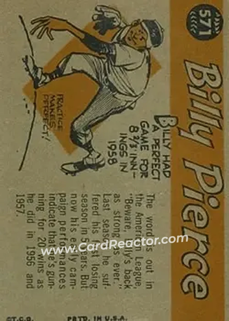 1960 Topps #571 - Bill Pierce - Chicago White Sox - Back