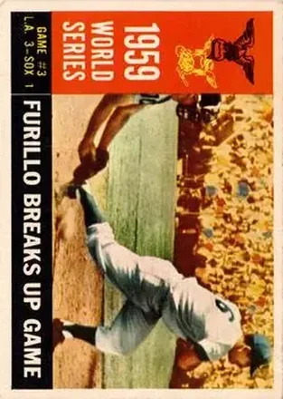1960 Topps #387 - 1959 World Series Game # 3 - Furillo Breaks up Game WS, VAR - Los Angeles Dodgers - Los Angeles Dodgers