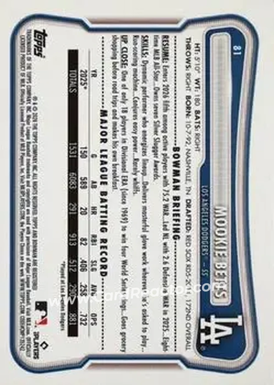 2026 Bowman - Bowman Logo Pattern #81 - Mookie Betts - Los Angeles Dodgers - Back