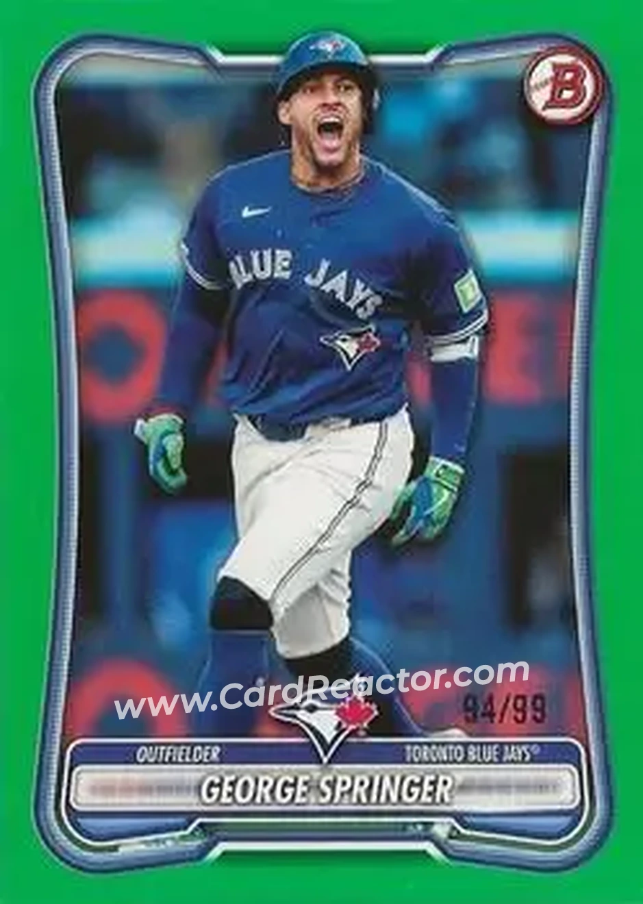 2026 Bowman - Green #95 - George Springer - Toronto Blue Jays - Front