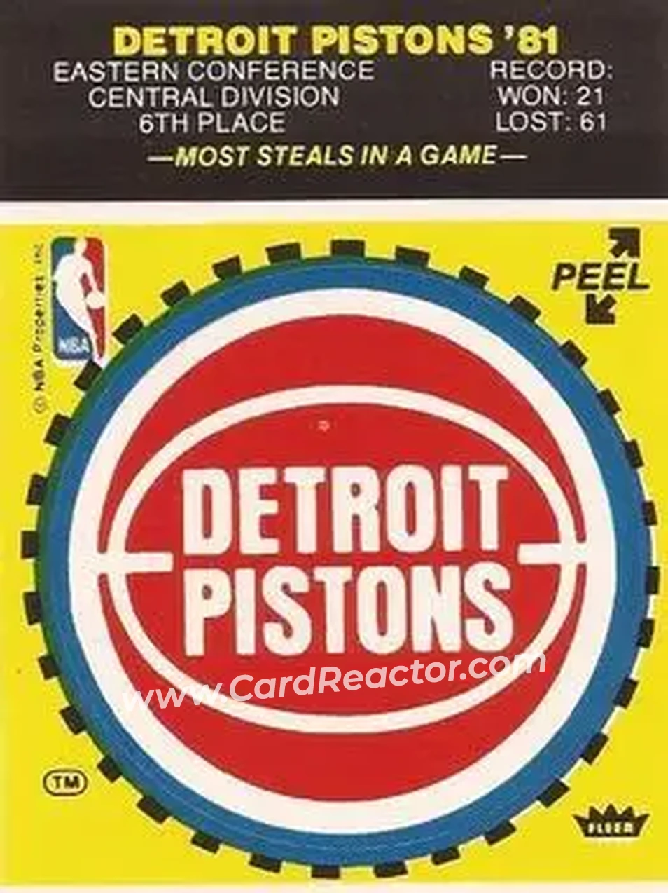1981-82 Fleer NBA Team Stickers #NNO - (Yellow) - Detroit Pistons - Front