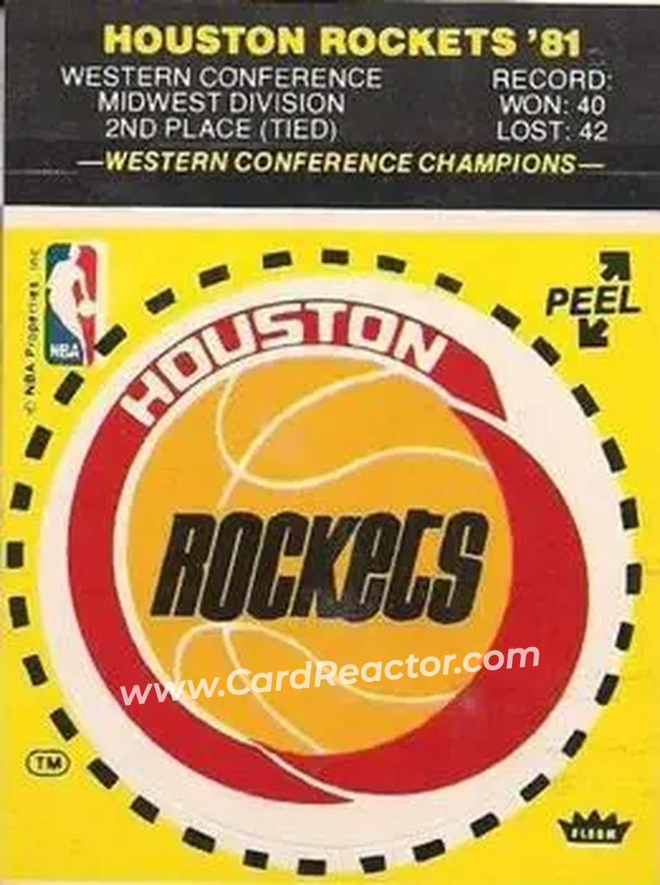 1981-82 Fleer NBA Team Stickers #NNO - (Yellow) - Houston Rockets - Front