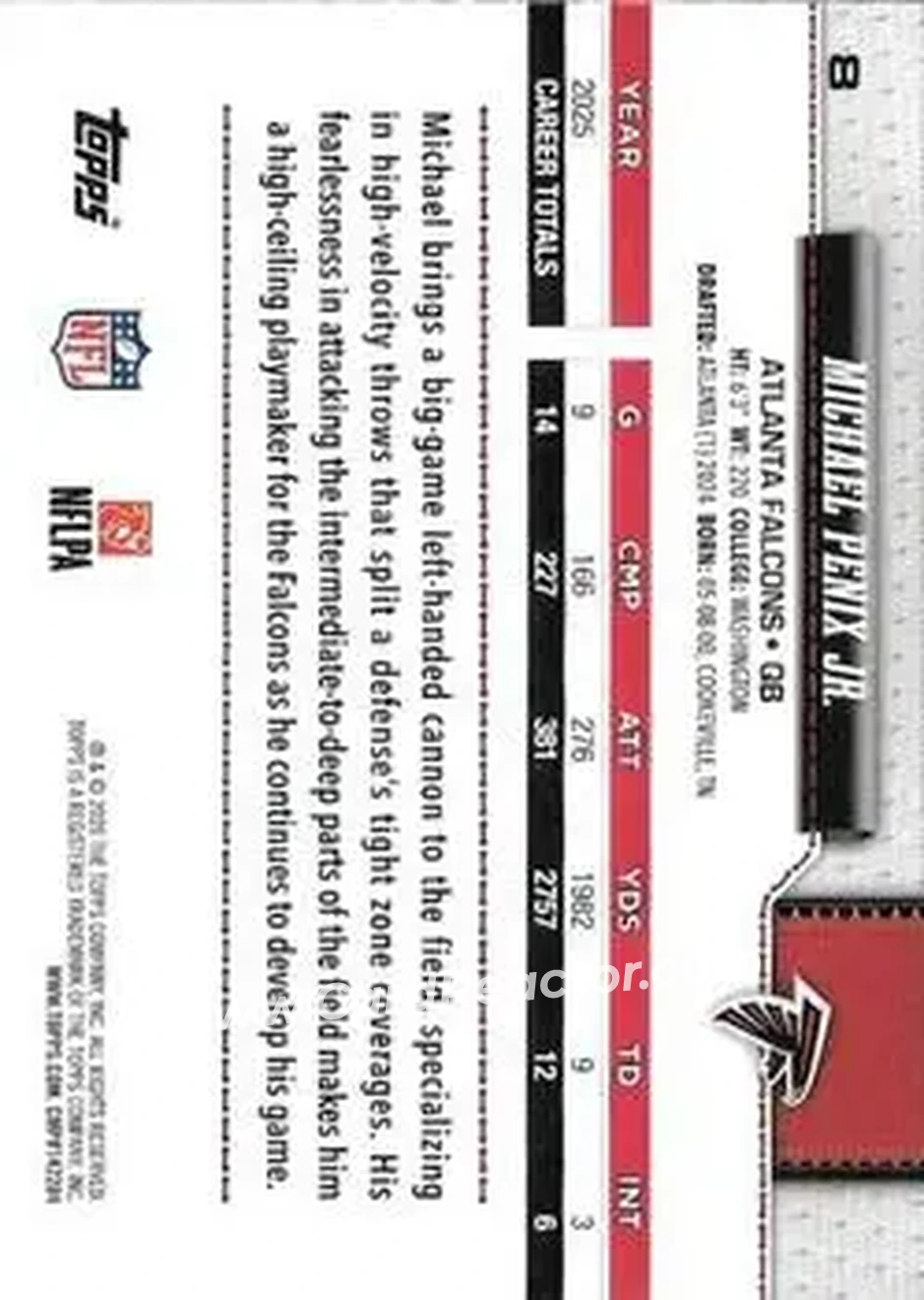 2026 Topps Flagship #8 - Michael Penix Jr. - Atlanta Falcons - Back