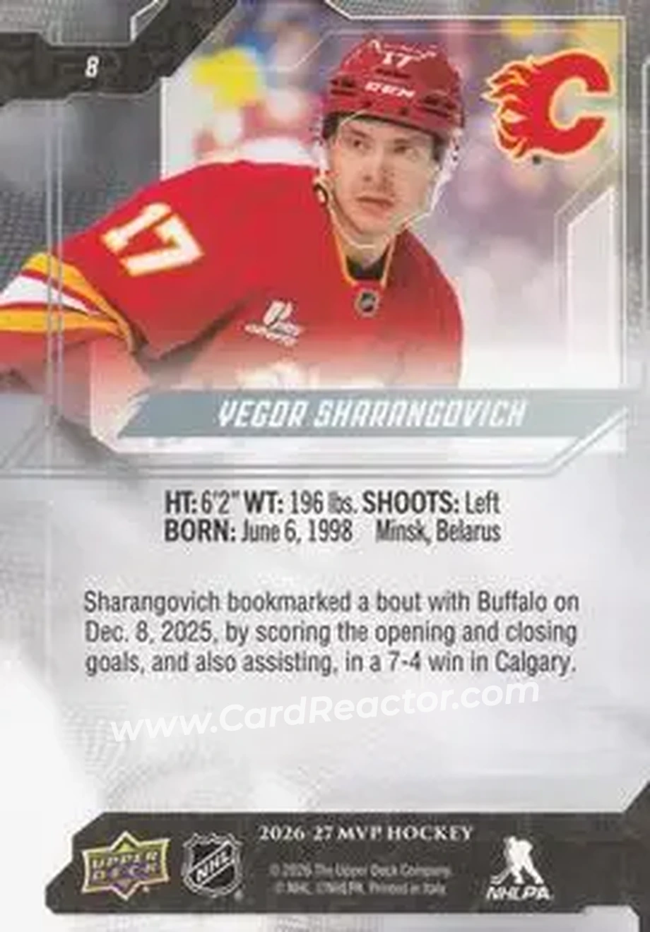 2026-27 Upper Deck MVP #8 - Yegor Sharangovich - Calgary Flames - Back